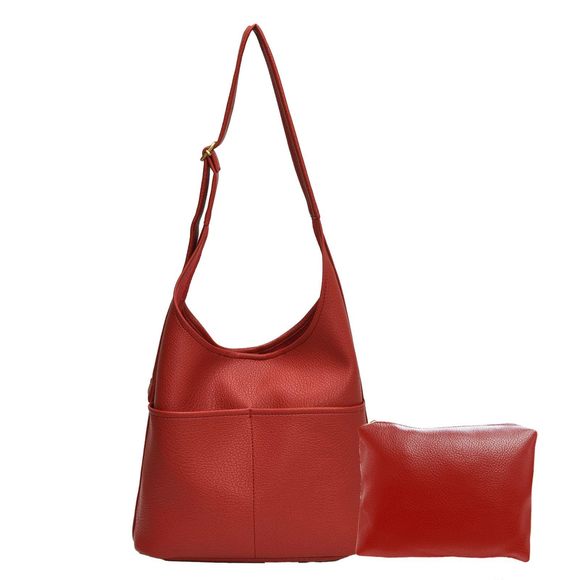 Faux Leather Hobo Bag Large Pu Leather Slouchy Bag With Small Purse :O - Picture 1 of 7